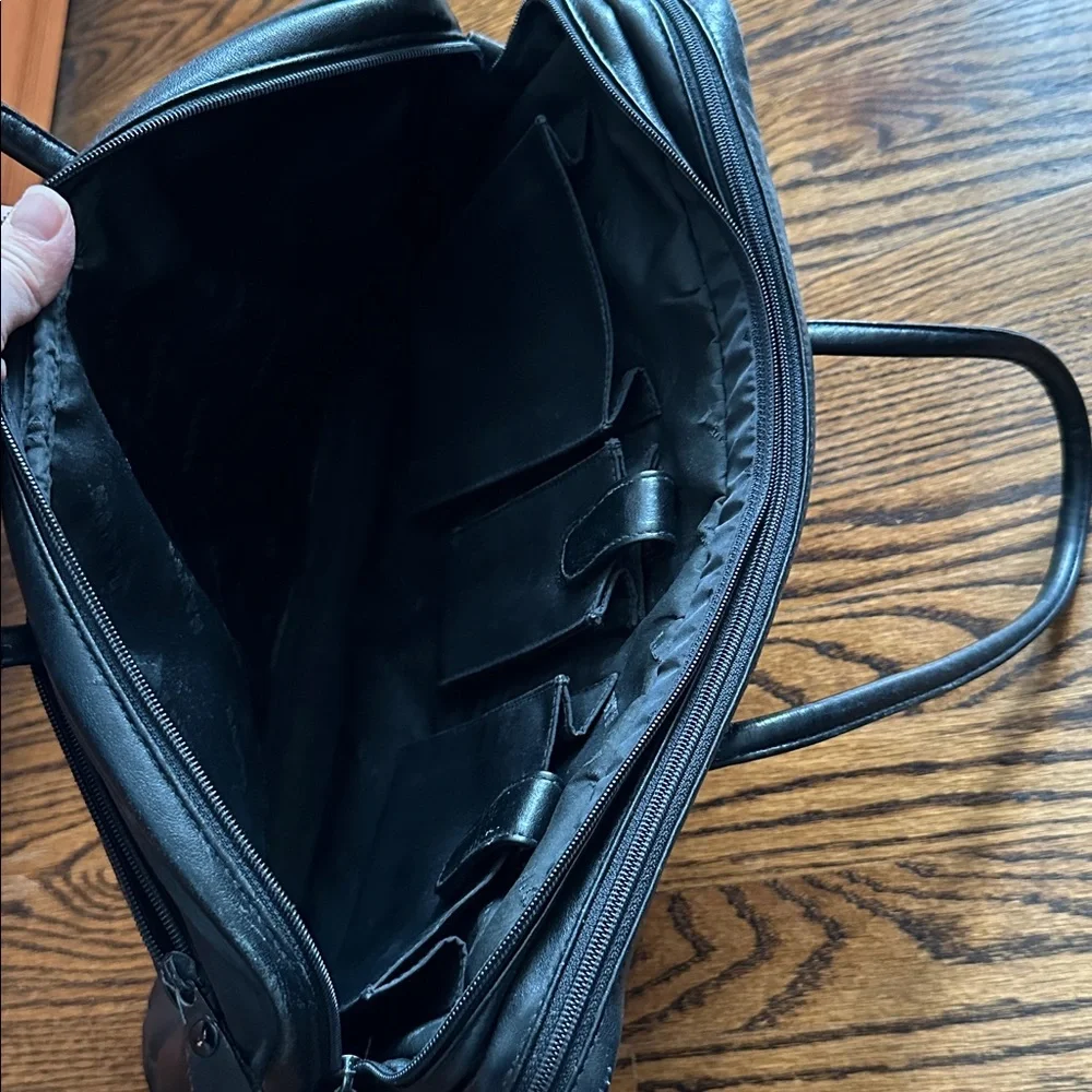 Santi Black Leather Laptop Bag 16”x12”5” with many pockets